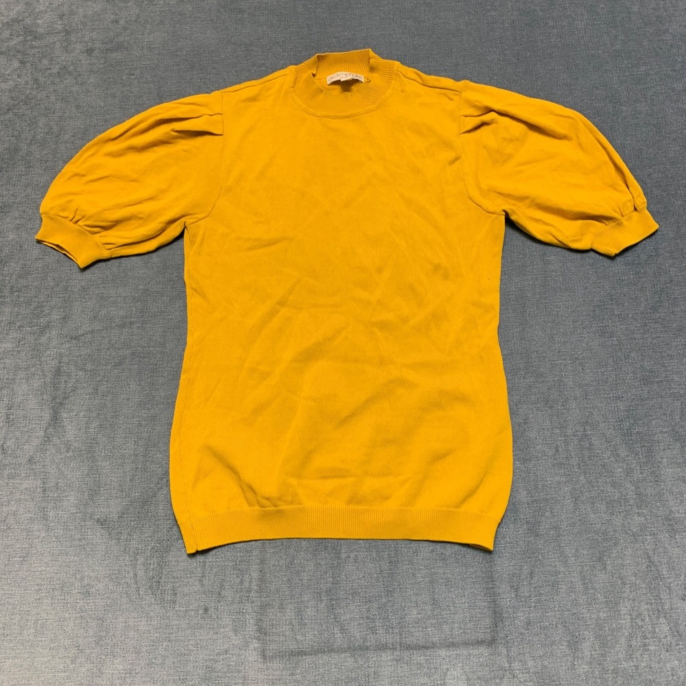 Eva Mendes New York & Company Knit Top Womens Small Yellow Ribbed Hem Crew Neck